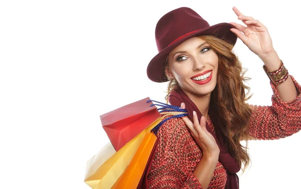 Compras mulher segurando sacos — Fotografia de Stock