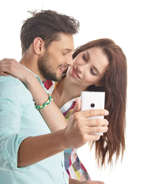 Coppia prendere selfie — Foto Stock