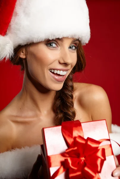 Woman with Christmas gift — Stock Photo, Image