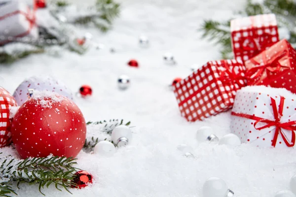 Christmas composition with snow and decoration — Stock Photo, Image