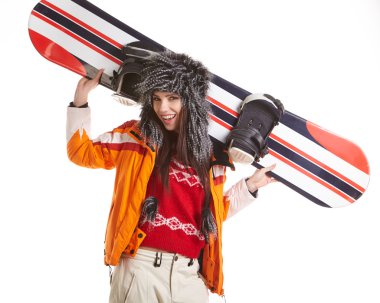 snowboard takım elbiseli kadın