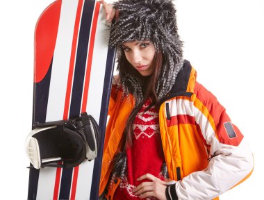 snowboard takım elbiseli kadın