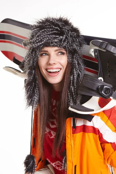 Donna in tuta snowboarder — Foto Stock