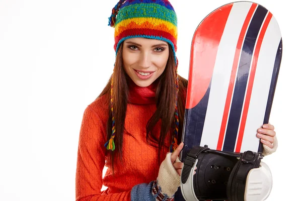 Donna in tuta snowboarder — Foto Stock