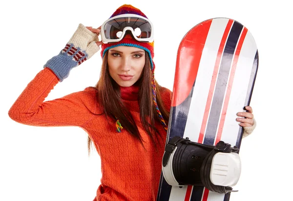 Mulher de fato de snowboard — Fotografia de Stock