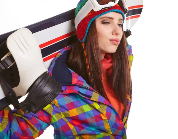 Femme en costume de snowboarder — Photo