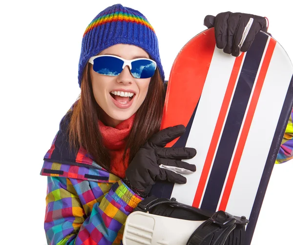 Kvinna i snowboardåkare kostym — Stockfoto