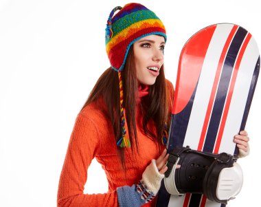 snowboard takım elbiseli kadın