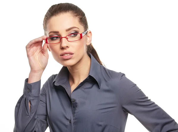 Mujer de negocios en blusa gris — Foto de Stock