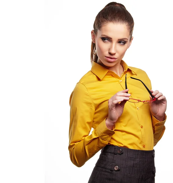 Empresária em blusa amarela — Fotografia de Stock