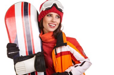 snowboard takım elbiseli kadın