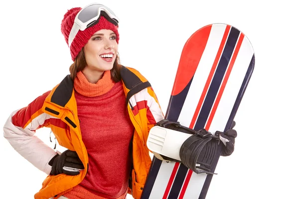 Femme en costume de snowboarder — Photo