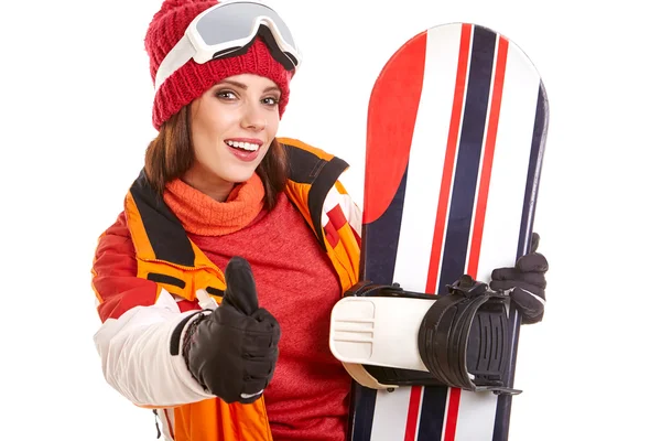 Femme en costume de snowboarder — Photo