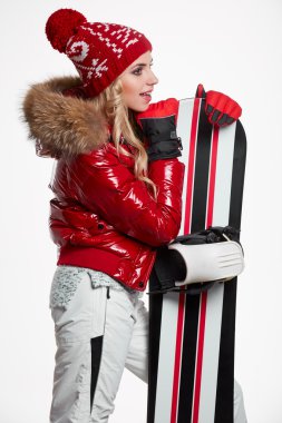 snowboard takım elbiseli kadın