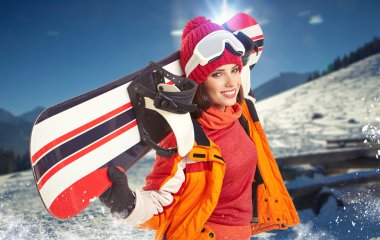 snowboard takım elbiseli kadın