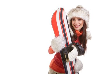 snowboard takım elbiseli kadın