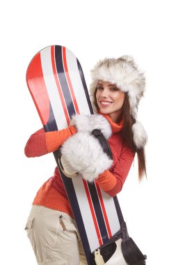 snowboard takım elbiseli kadın