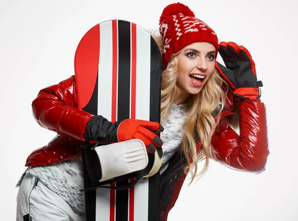 Nő, snowboarder öltöny — Stock Fotó