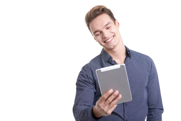 Joven con la tableta — Foto de Stock