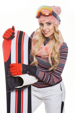 snowboard takım elbiseli kadın