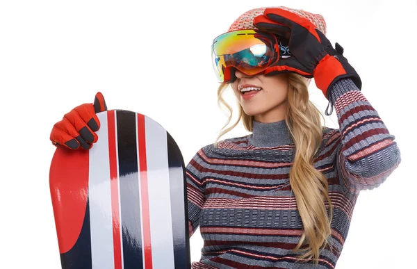 Donna in tuta snowboarder — Foto Stock