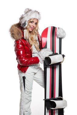 snowboard takım elbiseli kadın