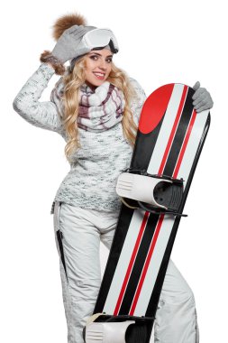 snowboard takım elbiseli kadın