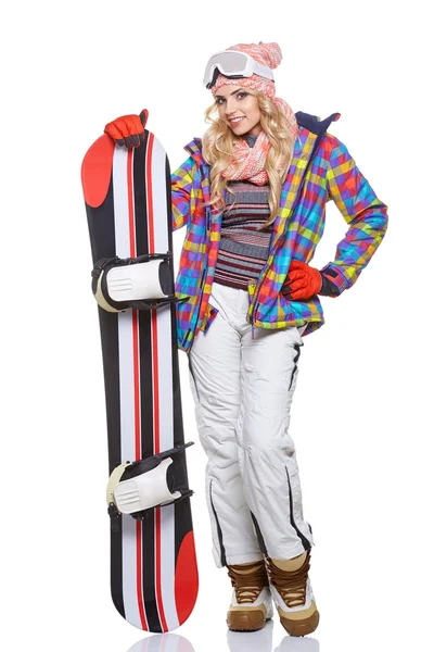 Kobieta w kolorze snowboardzista — Zdjęcie stockowe