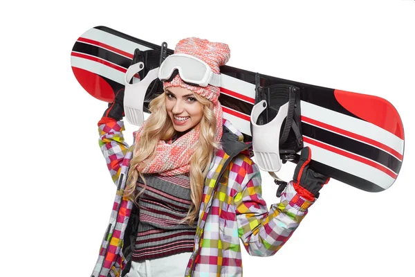 Donna in tuta snowboarder — Foto Stock