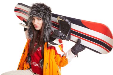 snowboard takım elbiseli kadın