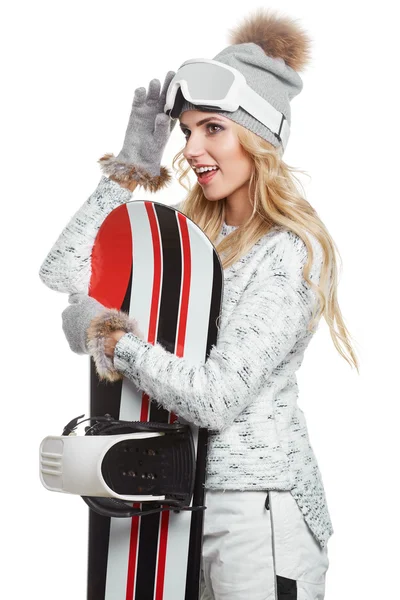 Kvinna i snowboardåkare kostym — Stockfoto
