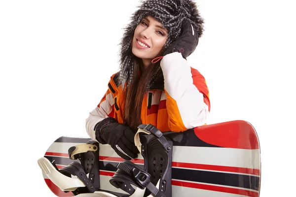 Femme en costume de snowboarder — Photo