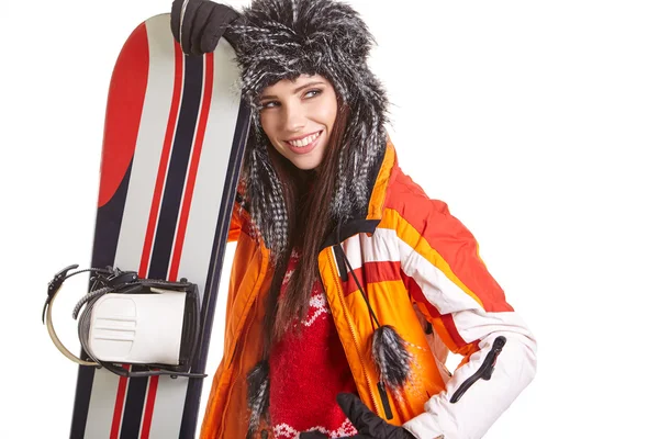 Mujer en traje de snowboarder — Foto de Stock