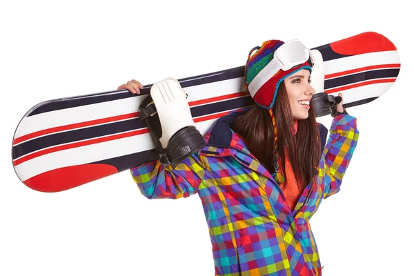 Женщина в сноубордерском костюме — стоковое фото