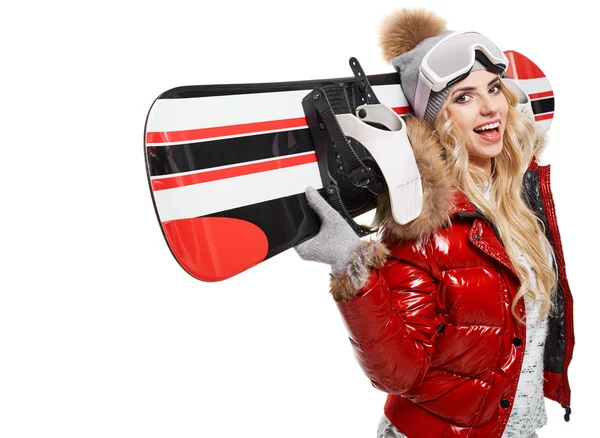 Femme en costume de snowboarder — Photo