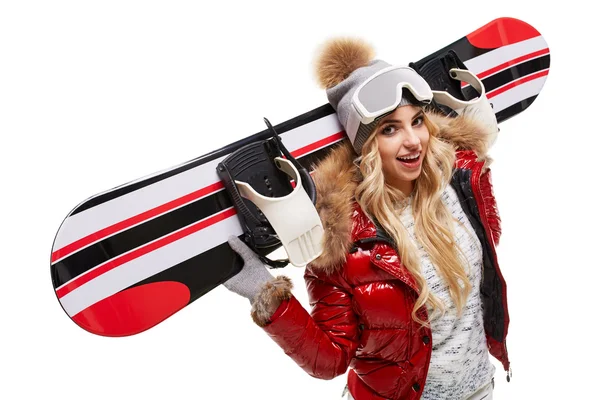 Mujer en traje de snowboarder — Foto de Stock