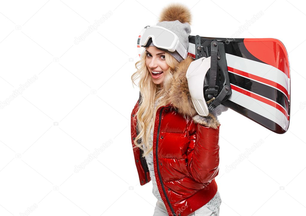 woman in snowboarder suit