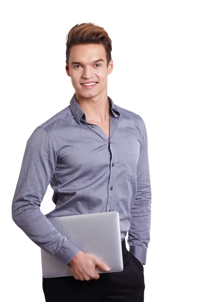 Man met laptop knappe — Stockfoto