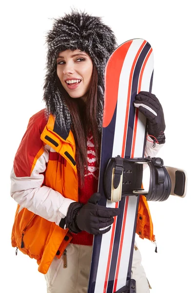 Жінка в костюмі сноубордиста — стокове фото