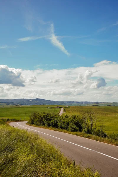 Asphaltstraße in den Hügeln der Toskana, — Stockfoto