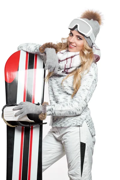 风格的专业模型与滑雪板的肖像. — 图库照片
