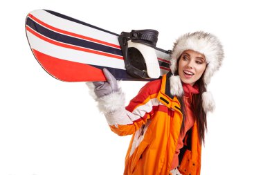 snowboard ile duran kadın