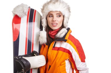 snowboard ile duran kadın