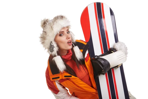 Woman standing with snowboard Stock Image