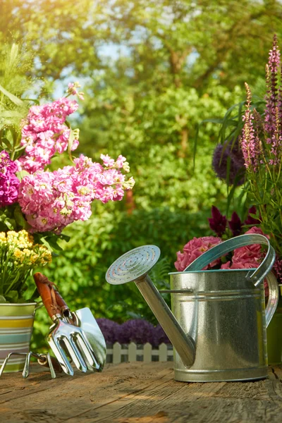 Ferramentas de jardinagem no jardim — Fotografia de Stock