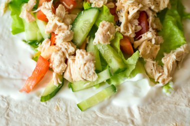 Taze sebze ve ekşi krema ile haşlanmış tavuk göğsü