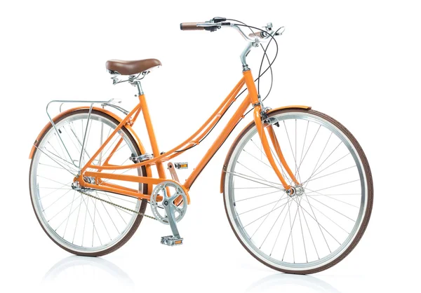 Beyaz arka plan üzerinde izole şık turuncu bisiklet — Stok fotoğraf