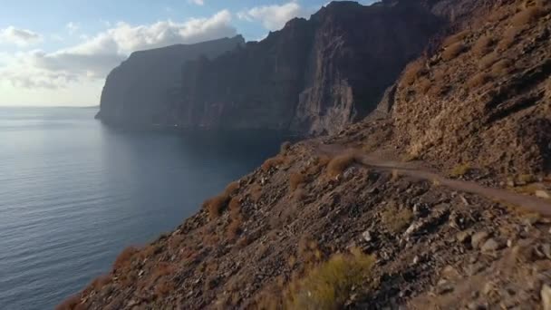 공중에서 보면 스페인 카나리아 제도의 테네리페에 있는 로스 기그 낭트 절벽을 볼 수있습니다. 대서양 연안 — 비디오