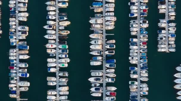 从空中俯瞰塞满游艇和小船的码头，西班牙，加那利群岛，特内里费岛。时间流逝 — 图库视频影像