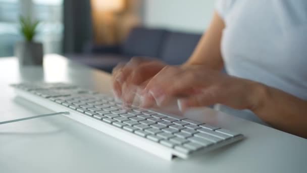 Accelerated video of female hands typing on a computer keyboard. Concept of remote work. Quick motion. Timelapse — Stock Video